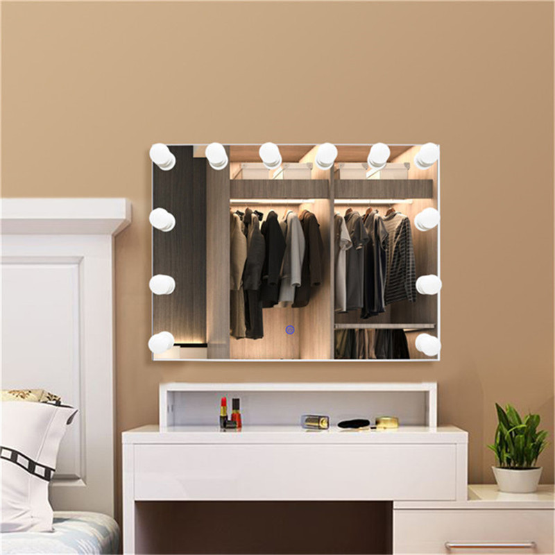 Wall-mounted vanity desk with hollywood lights mirror dimmable /Replaceable led bulb mirror