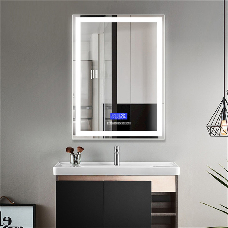 Vertical Wall Mounted LED Bathroom Smart Mirror with Bluetooth Speaker Clock Temperature Function