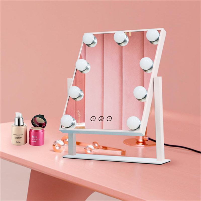 Touch Control Dimmable Brightness 360 Rotating Vanity Makeup Hollywood Mirror with 12 LED Bulbs