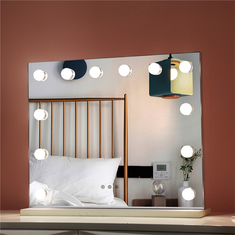 Bedroom Lighted Standing LED Cosmetic Mirror Dimmable Bulbs Makeup Vanity Hollywood Mirror