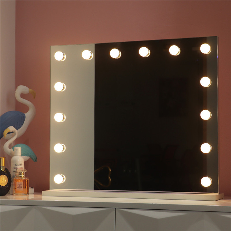 White Large Desktop Hollywood Mirror with 14PCS Lighted Bulbs Makeup Vanity Dressing
